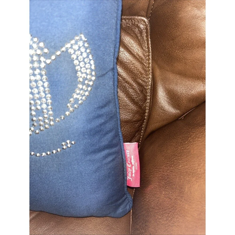 Navy Juicy Culture Rhinestone Logo Decorative Pillow Luxurious